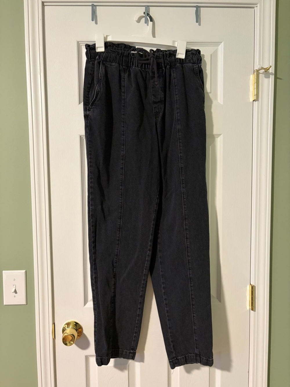 LOFT Black Elastic Waist Paperbag Pants
